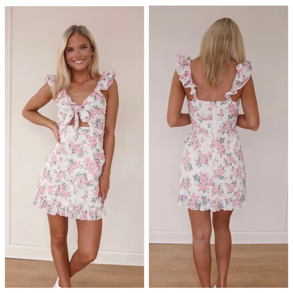 Floral Tie-Front Ruffle Mini Dress - Pink Floral